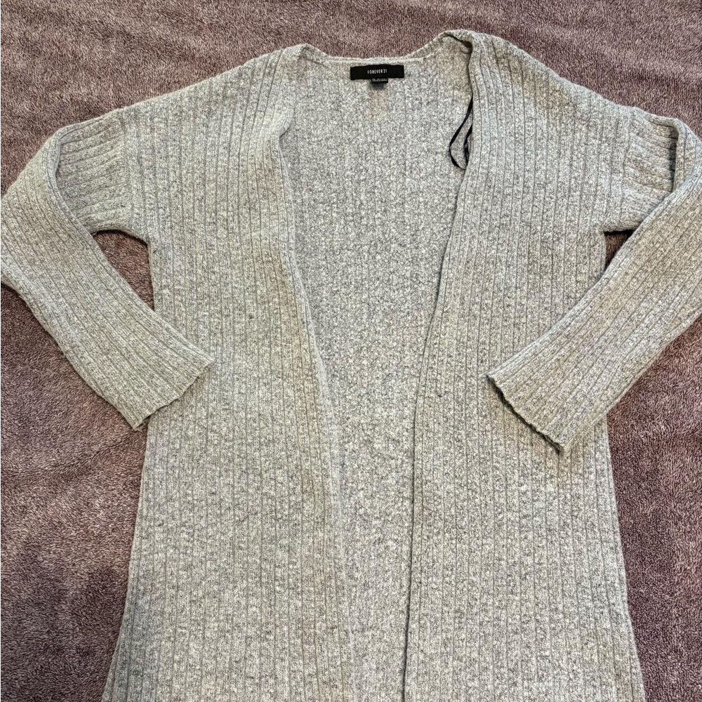 Forever 21 Light Gray Ribbed Cardigan
